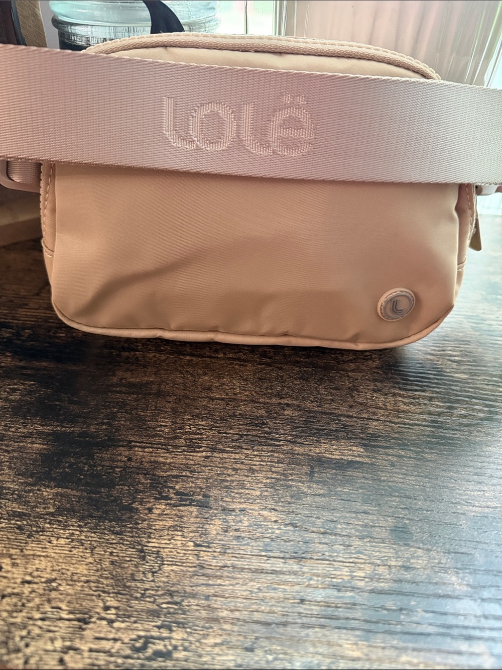 Lole Light Beige Crossbody Bag with Wide Logo Strap